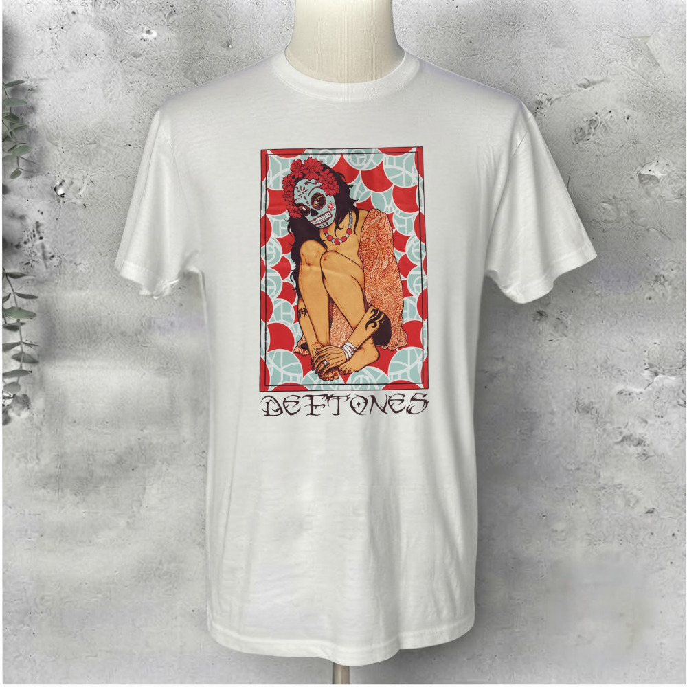 Deftones Día de los Muertos Sugar Skull Art Vintage White T-Shirt